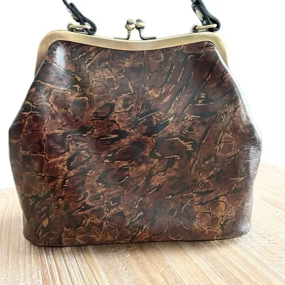 Patricia Nash Laureana Frame Kiss Lock Satchel Bag Purse Abstract Animal Print - Picture 3 of 8